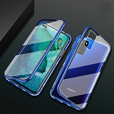 Luxury Aluminum Metal Frame Mirror Cover Case 360 Degrees M04 for Huawei Honor V30 5G Blue