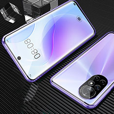 Luxury Aluminum Metal Frame Mirror Cover Case 360 Degrees M04 for Huawei Nova 8 5G Purple