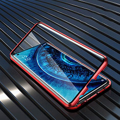 Luxury Aluminum Metal Frame Mirror Cover Case 360 Degrees M04 for Oppo Find X2 Red