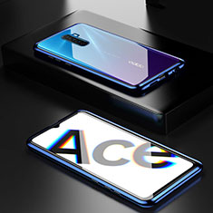Luxury Aluminum Metal Frame Mirror Cover Case 360 Degrees M04 for Oppo Reno Ace Blue