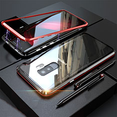 Luxury Aluminum Metal Frame Mirror Cover Case 360 Degrees M04 for Samsung Galaxy S9 Plus Red and Black