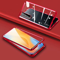 Luxury Aluminum Metal Frame Mirror Cover Case 360 Degrees M04 for Vivo X50 5G Red