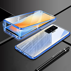 Luxury Aluminum Metal Frame Mirror Cover Case 360 Degrees M04 for Vivo X50 Pro 5G Blue