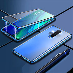 Luxury Aluminum Metal Frame Mirror Cover Case 360 Degrees M04 for Xiaomi Poco X2 Blue