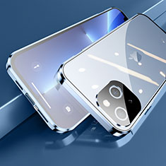 Luxury Aluminum Metal Frame Mirror Cover Case 360 Degrees M05 for Apple iPhone 13 Mini Blue