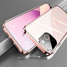 Luxury Aluminum Metal Frame Mirror Cover Case 360 Degrees M05 for Apple iPhone 13 Mini Rose Gold