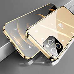Luxury Aluminum Metal Frame Mirror Cover Case 360 Degrees M05 for Apple iPhone 13 Pro Gold
