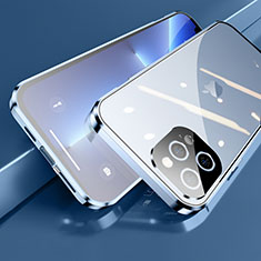 Luxury Aluminum Metal Frame Mirror Cover Case 360 Degrees M05 for Apple iPhone 13 Pro Max Blue