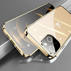 Luxury Aluminum Metal Frame Mirror Cover Case 360 Degrees M05 for Apple iPhone 14 Plus Gold