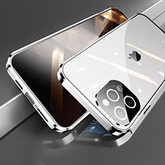 Luxury Aluminum Metal Frame Mirror Cover Case 360 Degrees M05 for Apple iPhone 14 Pro Max Silver