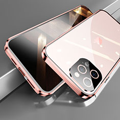 Luxury Aluminum Metal Frame Mirror Cover Case 360 Degrees M05 for Apple iPhone 14 Pro Rose Gold