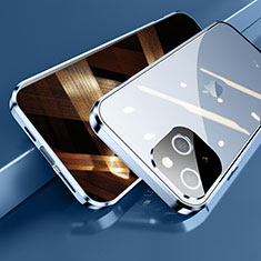 Luxury Aluminum Metal Frame Mirror Cover Case 360 Degrees M05 for Apple iPhone 15 Plus Blue