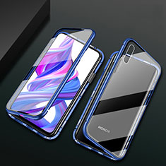 Luxury Aluminum Metal Frame Mirror Cover Case 360 Degrees M05 for Huawei Honor 9X Blue