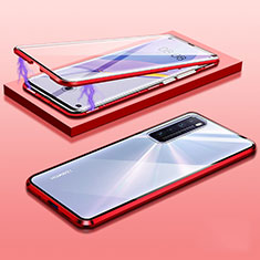 Luxury Aluminum Metal Frame Mirror Cover Case 360 Degrees M05 for Huawei Nova 7 5G Red