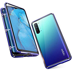 Luxury Aluminum Metal Frame Mirror Cover Case 360 Degrees M05 for Oppo Find X2 Lite Blue
