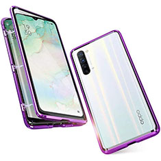 Luxury Aluminum Metal Frame Mirror Cover Case 360 Degrees M05 for Oppo Find X2 Lite Purple