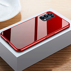 Luxury Aluminum Metal Frame Mirror Cover Case 360 Degrees M05 for Oppo Find X3 Lite 5G Red and Black