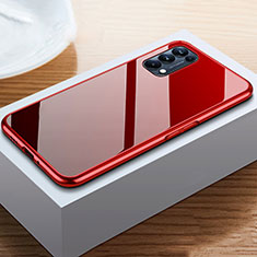 Luxury Aluminum Metal Frame Mirror Cover Case 360 Degrees M05 for Oppo Reno5 5G Red and Black