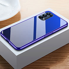 Luxury Aluminum Metal Frame Mirror Cover Case 360 Degrees M05 for Oppo Reno5 Pro 5G Blue