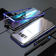 Luxury Aluminum Metal Frame Mirror Cover Case 360 Degrees M05 for Samsung Galaxy S8 Plus Blue