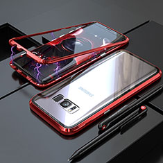 Luxury Aluminum Metal Frame Mirror Cover Case 360 Degrees M05 for Samsung Galaxy S8 Plus Red