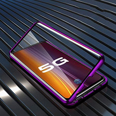 Luxury Aluminum Metal Frame Mirror Cover Case 360 Degrees M05 for Vivo X50 5G Purple