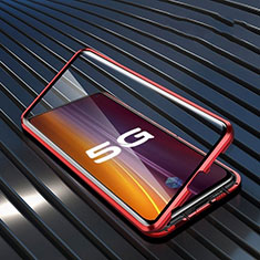 Luxury Aluminum Metal Frame Mirror Cover Case 360 Degrees M05 for Vivo X50 5G Red