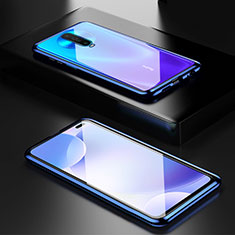 Luxury Aluminum Metal Frame Mirror Cover Case 360 Degrees M05 for Xiaomi Poco X2 Blue
