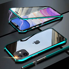 Luxury Aluminum Metal Frame Mirror Cover Case 360 Degrees M06 for Apple iPhone 11 Cyan