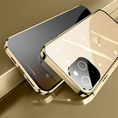 Luxury Aluminum Metal Frame Mirror Cover Case 360 Degrees M06 for Apple iPhone 13 Mini Gold