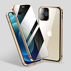 Luxury Aluminum Metal Frame Mirror Cover Case 360 Degrees M06 for Apple iPhone 13 Pro Gold