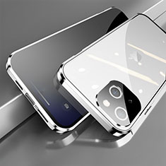 Luxury Aluminum Metal Frame Mirror Cover Case 360 Degrees M06 for Apple iPhone 13 Silver