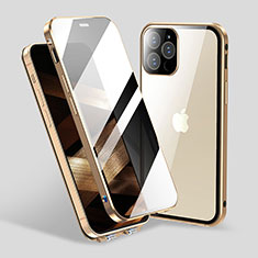 Luxury Aluminum Metal Frame Mirror Cover Case 360 Degrees M06 for Apple iPhone 14 Pro Max Gold