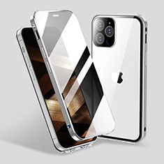 Luxury Aluminum Metal Frame Mirror Cover Case 360 Degrees M06 for Apple iPhone 14 Pro Max Silver