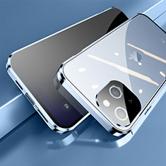 Luxury Aluminum Metal Frame Mirror Cover Case 360 Degrees M06 for Apple iPhone 15 Plus Blue