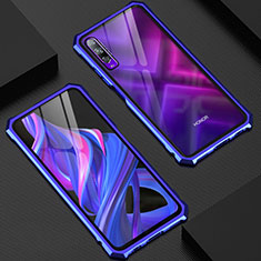 Luxury Aluminum Metal Frame Mirror Cover Case 360 Degrees M06 for Huawei P Smart Pro (2019) Blue