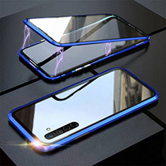Luxury Aluminum Metal Frame Mirror Cover Case 360 Degrees M06 for Oppo K5 Blue