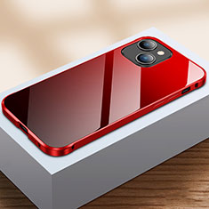 Luxury Aluminum Metal Frame Mirror Cover Case 360 Degrees M07 for Apple iPhone 13 Mini Red and Black