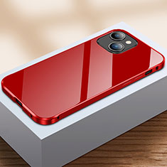 Luxury Aluminum Metal Frame Mirror Cover Case 360 Degrees M07 for Apple iPhone 13 Red