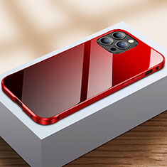 Luxury Aluminum Metal Frame Mirror Cover Case 360 Degrees M07 for Apple iPhone 14 Pro Max Red and Black