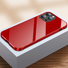 Luxury Aluminum Metal Frame Mirror Cover Case 360 Degrees M07 for Apple iPhone 14 Pro Red