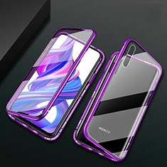 Luxury Aluminum Metal Frame Mirror Cover Case 360 Degrees M07 for Huawei Honor 9X Pro Purple