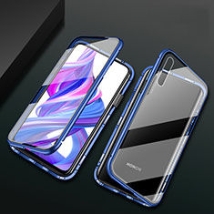 Luxury Aluminum Metal Frame Mirror Cover Case 360 Degrees M07 for Huawei P Smart Pro (2019) Blue
