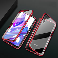 Luxury Aluminum Metal Frame Mirror Cover Case 360 Degrees M07 for Huawei P Smart Pro (2019) Red