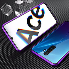 Luxury Aluminum Metal Frame Mirror Cover Case 360 Degrees M07 for Oppo Reno Ace Purple