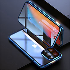 Luxury Aluminum Metal Frame Mirror Cover Case 360 Degrees M08 for Apple iPhone 13 Pro Max Blue