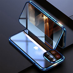 Luxury Aluminum Metal Frame Mirror Cover Case 360 Degrees M08 for Apple iPhone 14 Pro Max Blue