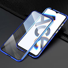 Luxury Aluminum Metal Frame Mirror Cover Case 360 Degrees M08 for Oppo Reno Ace Blue