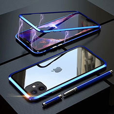 Luxury Aluminum Metal Frame Mirror Cover Case 360 Degrees M09 for Apple iPhone 11 Blue