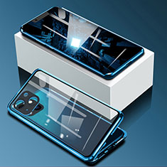 Luxury Aluminum Metal Frame Mirror Cover Case 360 Degrees M09 for Apple iPhone 13 Mini Blue